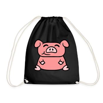 Sitting Pig Love Little Cute Piggy - Drawstring Bag - black - Front