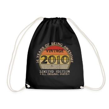 Born in 2010 - Vintage 2010 Retro Birthday - Drawstring Bag - black - Front