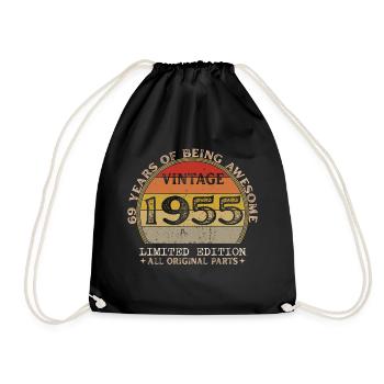 Born In 1955 - Vintage 1955 Retro Birthday - Drawstring Bag - black - Front