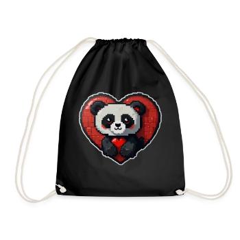 Pixel-Panda mit großem Herz - Turnbeutel - Schwarz - Vorne
