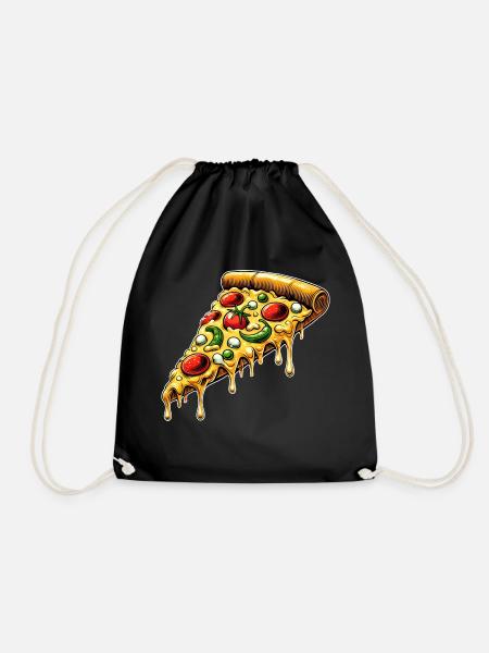 Pizza Cartoon Schmelzender Käse Lustiges Design - Turnbeutel - Schwarz
