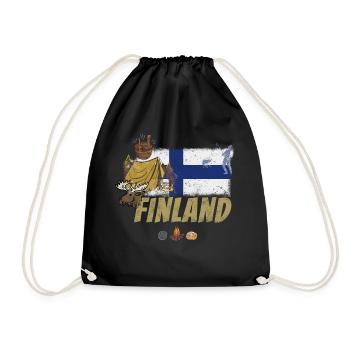 Finland Moose Vintage Flag and Tent Souvenir - Drawstring Bag - black - Front