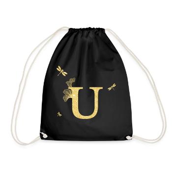 Lettre u paillettes doré libellule - idée cadeau - Sac de sport léger - noir - Devant