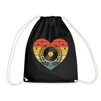 Vintage Herz mit Schallplatte – Retro Musik Design - Turnbeutel - Schwarz - Vorne
