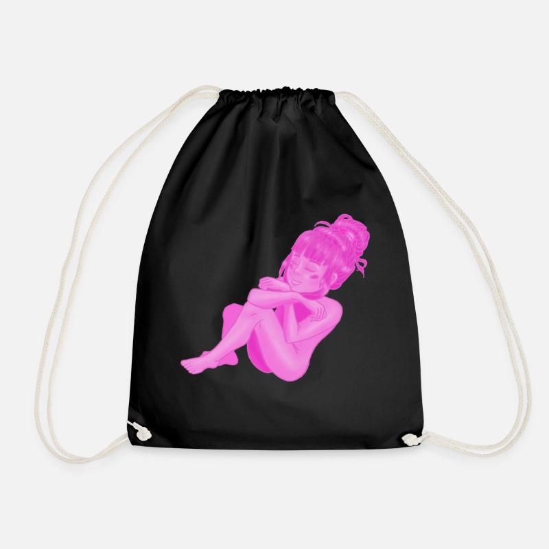 Pink Comic / Anime Girl - Drawstring Bag - black