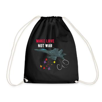 Make love no was fighter jet bombarded with flowers - Drawstring Bag - black - Front