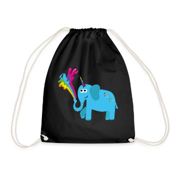 elephant with unicorn, colorful, elephant, rainbow, comic - Drawstring Bag - black - Front