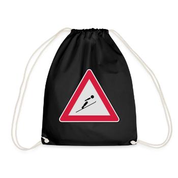 Köpfe einziehen, hier wird mit Ski gesprungen! - Drawstring Bag - black - Front