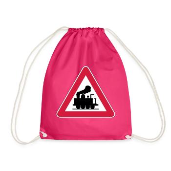 Caution Railway - Drawstring Bag - fuchsia - Front