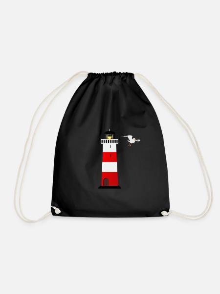 Lighthouse and seagull - Drawstring Bag - black