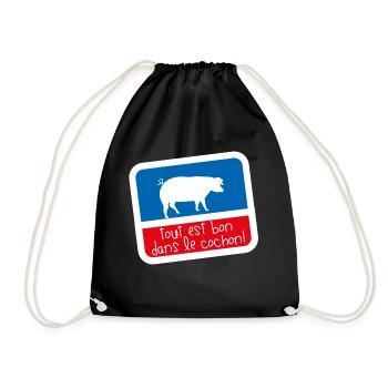 Bleu blanc rouge Humour tout est bon dans cochon - Sac de sport léger - noir - Devant