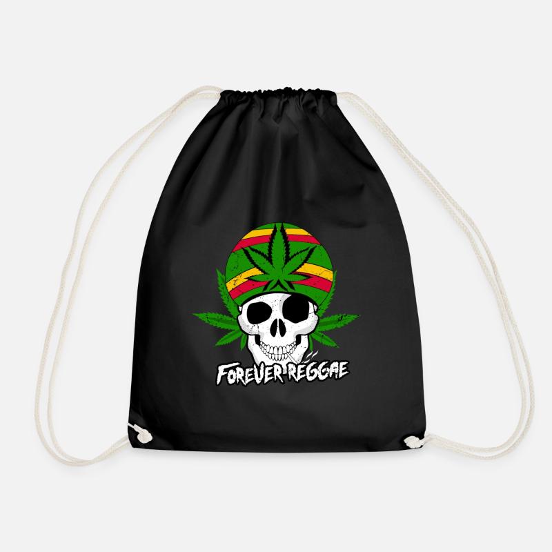 REGGAE SKULL, MARLEY, RASTA, RASTAFARI, JAMAICA - Drawstring Bag - black