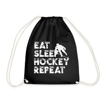 EAT SLEEP HOCKEY REPEAT, ice hockey, ice hockey - Drawstring Bag - black - Front