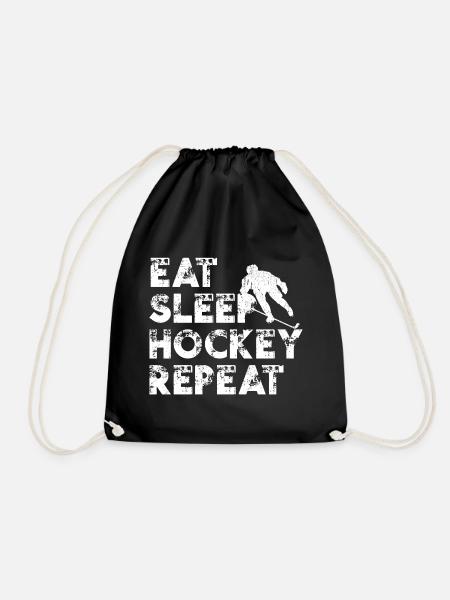 EAT SLEEP HOCKEY REPEAT, Eishockey, Ice Hockey - Turnbeutel - Schwarz
