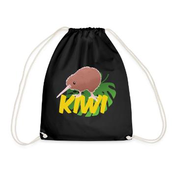 Kiwi on a leaf - Drawstring Bag - black - Front
