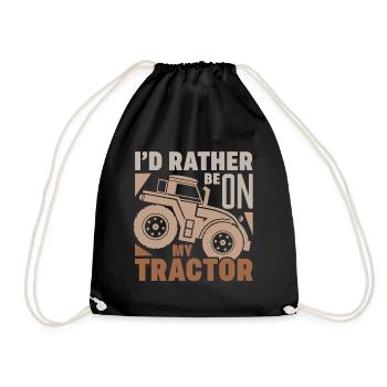 Bulldog, Id Rather Be On My Tractor, tractor - Drawstring Bag - black - Front
