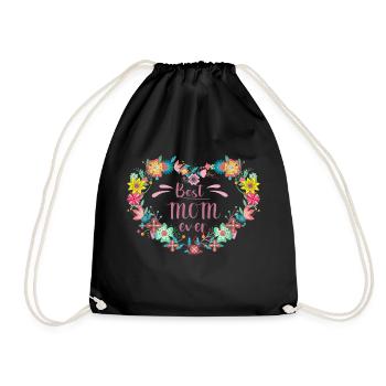 Best MOM ever Best Mother with Heart of Flowers - Drawstring Bag - black - Front