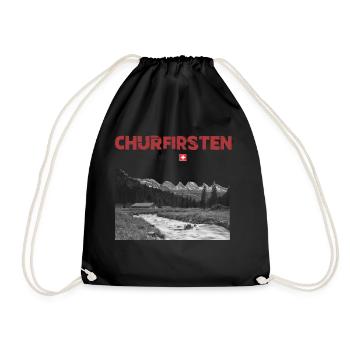 Schweizer Berge T-Shirt Churfirsten Toggenburg - Turnbeutel - Schwarz - Vorne