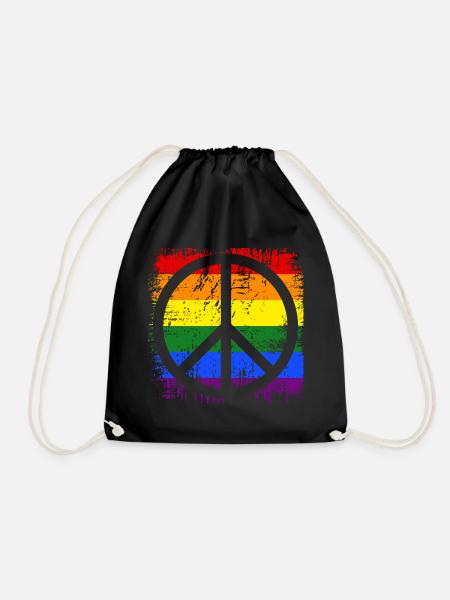 Peacezeichen Regenbogen - Turnbeutel - Schwarz