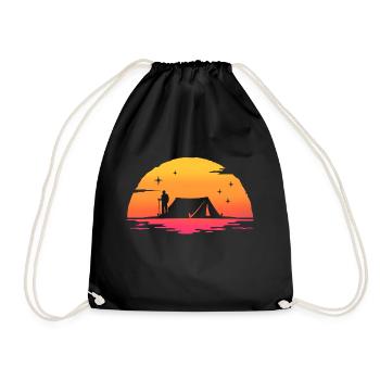 sunrise hiking camper camping tent camper - Drawstring Bag - black - Front