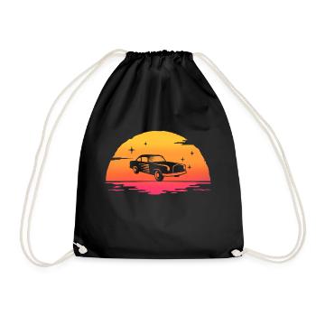 sunrise classic car retro old car - Drawstring Bag - black - Front