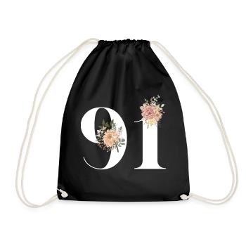 Blumen zum 91-jährigen Jubiläum (Geschenk von 91 Jahren) - Turnbeutel - Schwarz - Vorne