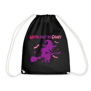 Halloween Crazy Witch Flies on Brooms - Drawstring Bag - black - Front