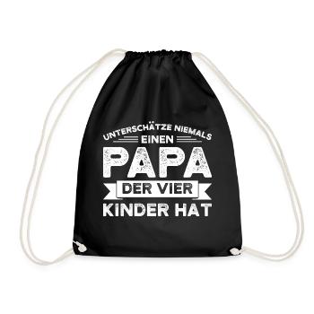 Papa 4 Kinder Papa von 4 Kindern Geschenk - Turnbeutel - Schwarz - Vorne