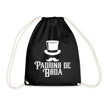 Padrino de Boda, Best Man Top Hat Mustache Wedding - Drawstring Bag - black - Front
