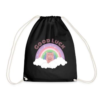 Regenbogen Schwein Wolken Good Luck Glück Geschenk - Turnbeutel - Schwarz - Vorne