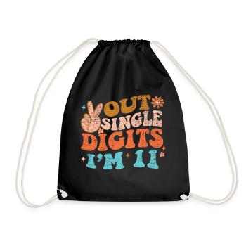 Groovy Peace Out Single Digits I'm 11 Birthday - Turnbeutel - Schwarz - Vorne