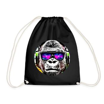 Gorilla mit Kopfhörer und Sonnenbrille - Turnbeutel - Schwarz - Vorne