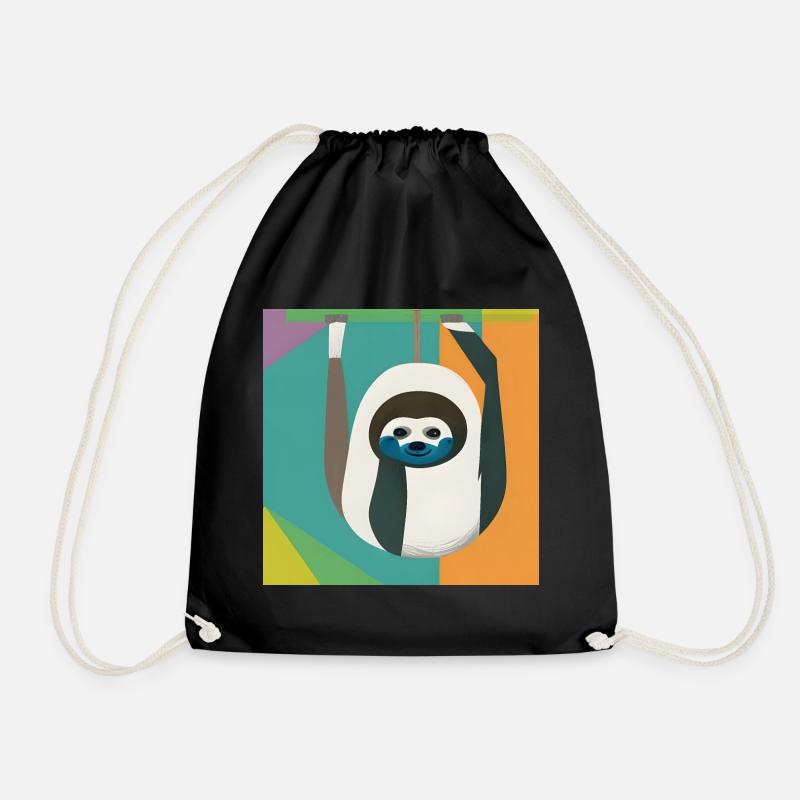 Sloth in abstract art - Drawstring Bag - black