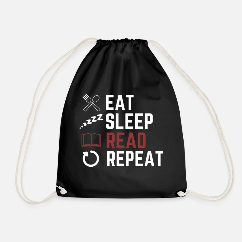 eat sleep read repeat - Drawstring Bag - black