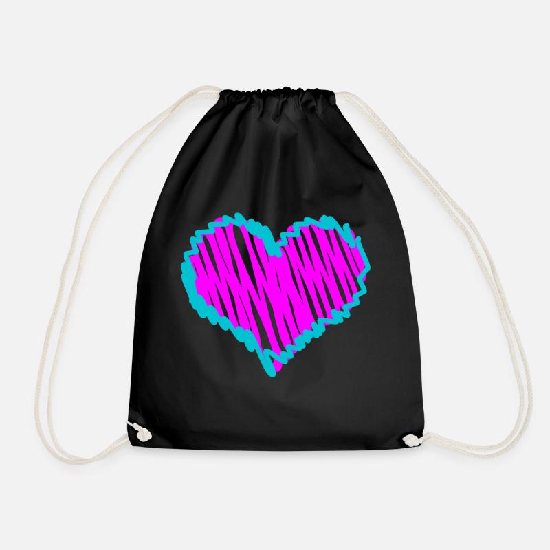 Pink Heart - Drawstring Bag - black