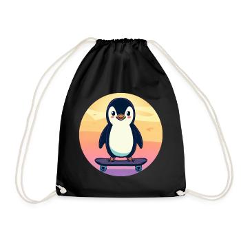 süßer Pinguin auf Skateboard beim Sonnenuntergang - Turnbeutel - Schwarz - Vorne