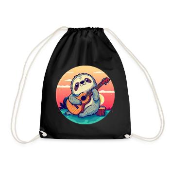 Sloth with guitar in sunset - Drawstring Bag - black - Front