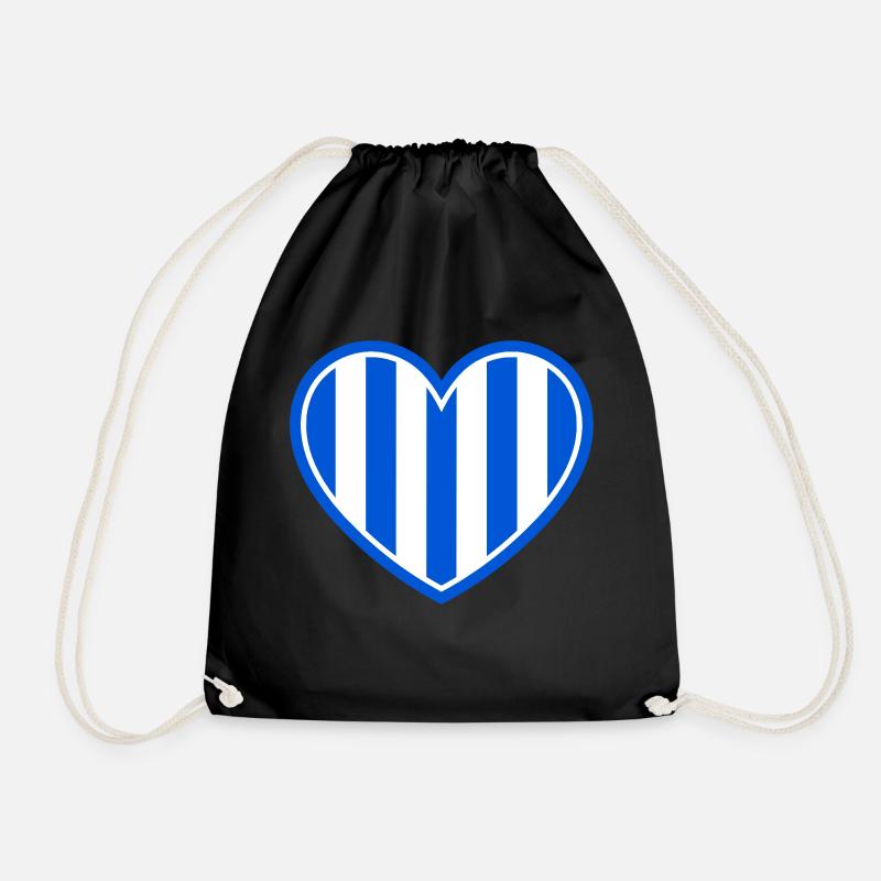 Blue and white heart - Drawstring Bag - black
