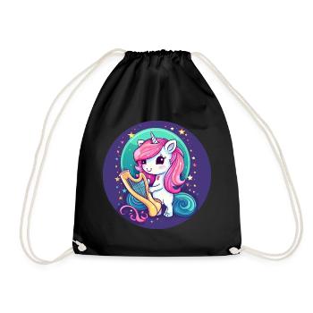 Unicorn playing harp at sunset - Drawstring Bag - black - Front