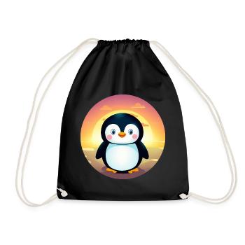 Cute penguin with blue eyes at sunset - Drawstring Bag - black - Front