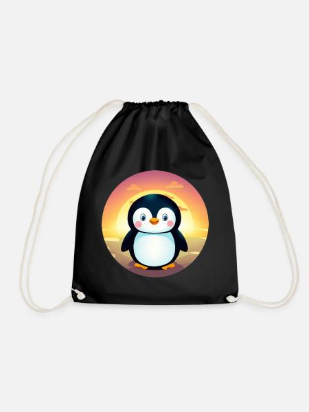 Süßer Pinguin mit blauen Augen bei Sonnenuntergang - Turnbeutel - Schwarz
