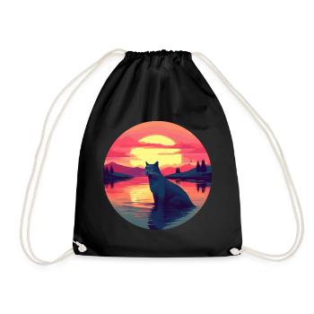 Cat in the Water Sunset - Drawstring Bag - black - Front