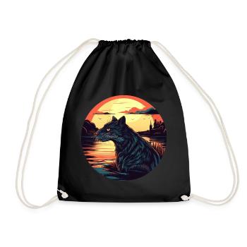 black cat in water at sunset - Drawstring Bag - black - Front