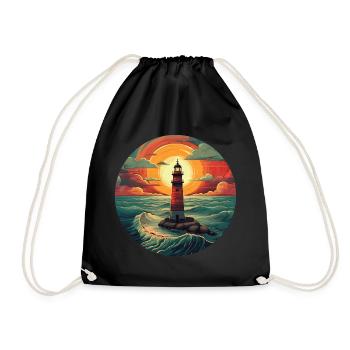 Phare au coucher du soleil - Baiser romantique - Sac de sport léger - noir - Devant