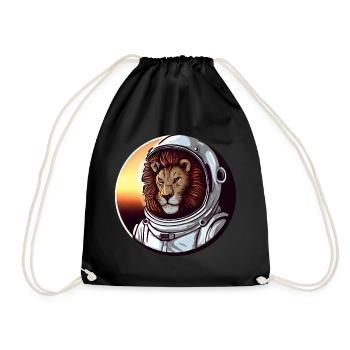 Lion Astronaut - Adventurous Space Design - Drawstring Bag - black - Front