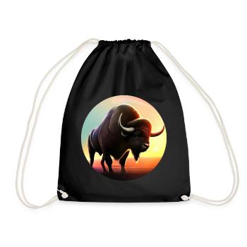 Kuh, Ochse, Bulle, Bison bei Sonnenuntergang - Nat - Turnbeutel - Schwarz - Vorne