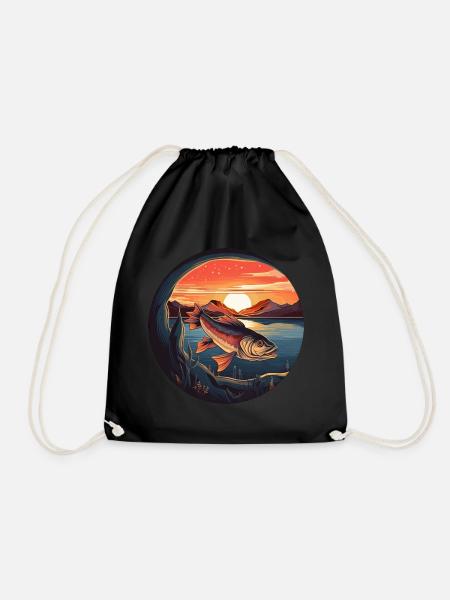 Forelle im Sonnenuntergang - Anglerparadies Design - Turnbeutel - Schwarz