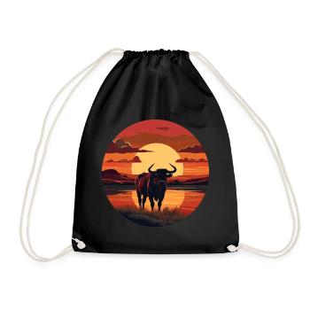 Kuh, Ochse, Bulle im Sunset - Faszinierendes Tierd - Turnbeutel - Schwarz - Vorne