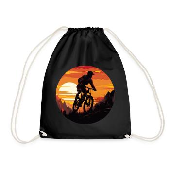 MTB Downhill Cyclist Silhouette, - Drawstring Bag - black - Front