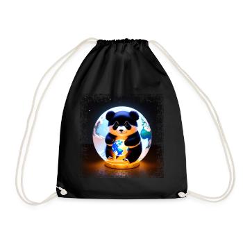 Panda on square grunge globe - Drawstring Bag - black - Front